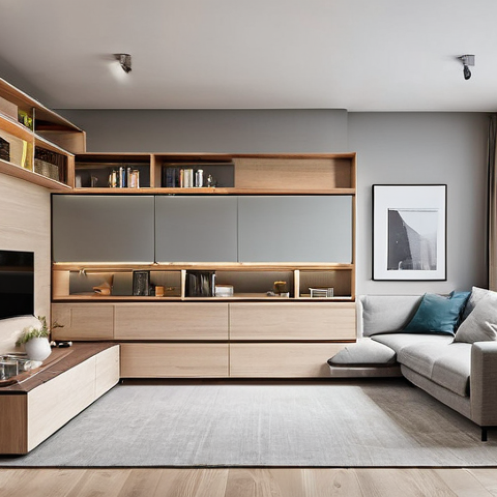 가구디자인 고객 맞춤 설계 - **Prompt:** "A beautifully organized, compact living area in a modern apartment, showcasing custom-d...