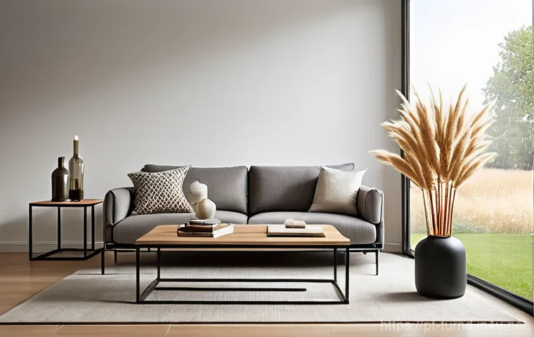 가구디자인에서 금속 활용법 - Image Prompt 1: Modern Living Room with Elegant Metal Accents**
