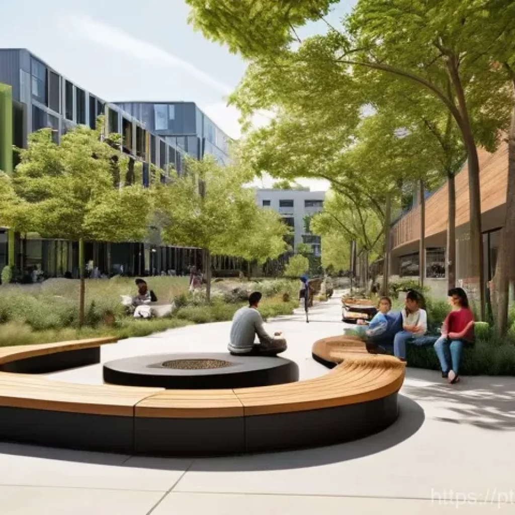 가구디자인 공공 디자인 사례 - **Prompt 1: Urban Oasis of Comfort and Connection**
    "A vibrant and welcoming urban park plaza on...