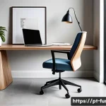 Home 22 가구디자인 및 실내건축 차이점 - A modern ergonomic office chair designed with sleek wooden and metal materials, featuring adjustable...