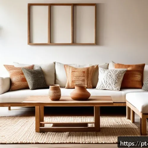 Home 33 가구디자인과 홈 스타일링 팁 - A cozy living room interior featuring sustainable rustic wooden furniture with visible natural wood ...