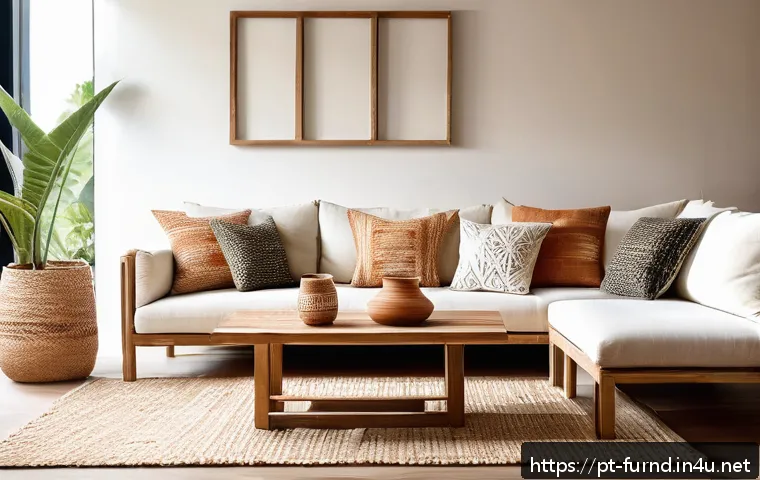 가구디자인과 홈 스타일링 팁 - A cozy living room interior featuring sustainable rustic wooden furniture with visible natural wood ...