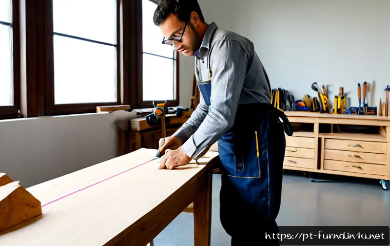 가구디자인에 적합한 작업복 - Photorealistic furniture designer in a bright Brazilian woodworking studio, wearing practical dark c...
